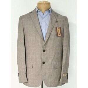 NWT 1926 Originals Haggar 40R Linen Blend Plaid Blazer Beige Sport Coat Jacket